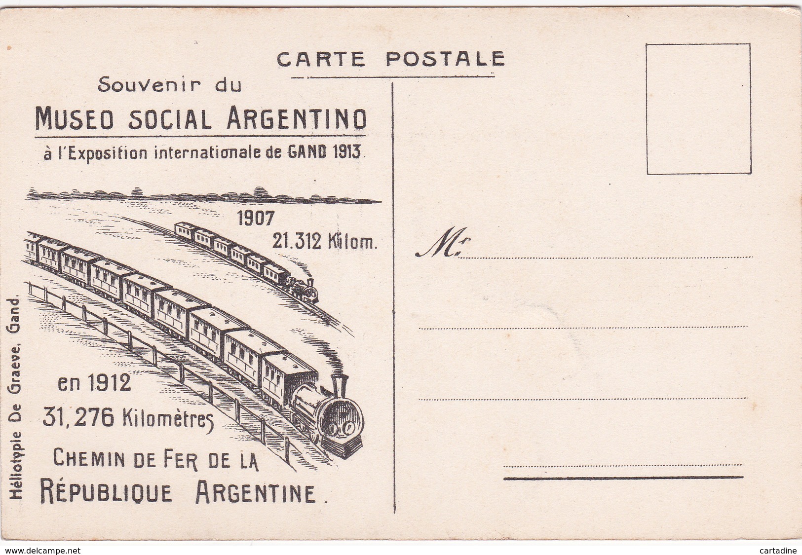 CPA Souvenir Du Museo Social Argentino à L'Expo Internationale De Gand 1913 - Chemin De Fer Central Argentin - Expositions
