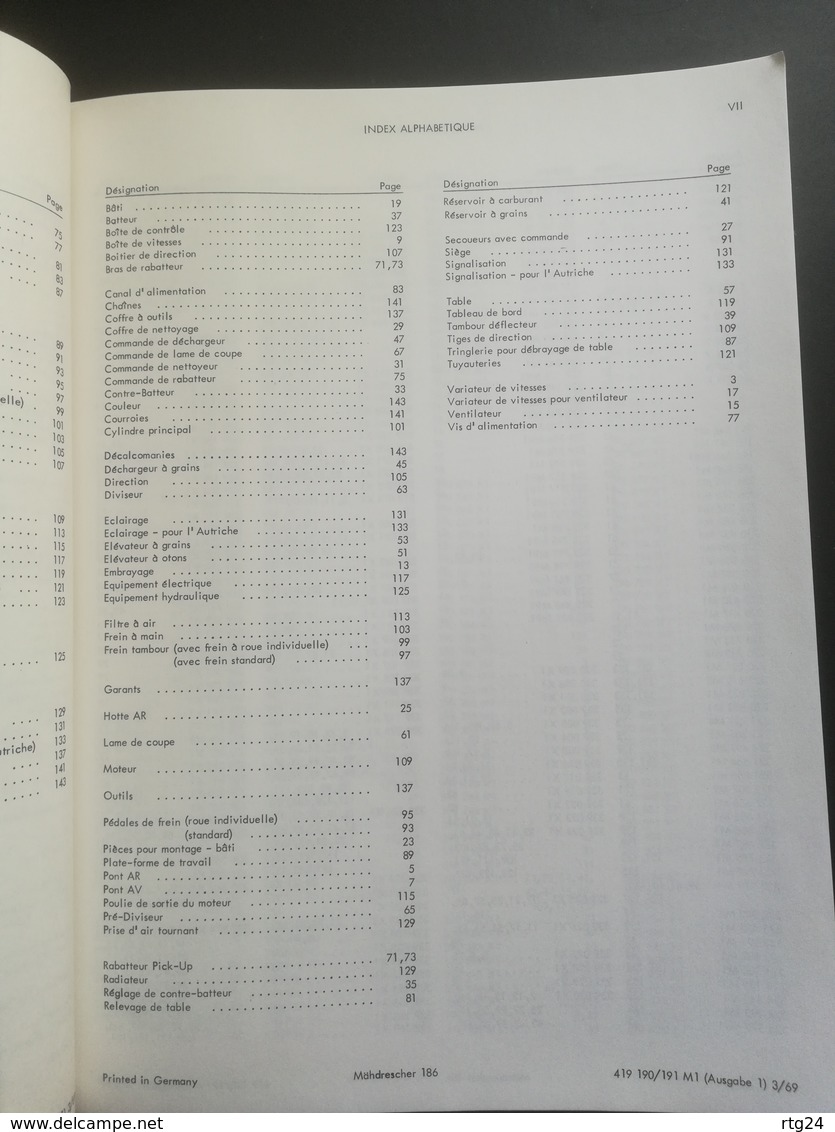MASSEY - FERGUSON .MOISSONNEUSE-BATTEUSE  . TYPE MF 186.CATALOGUE PIECES DE RECHANGE DE 1969. TRES BON ETAT. - Máquinas