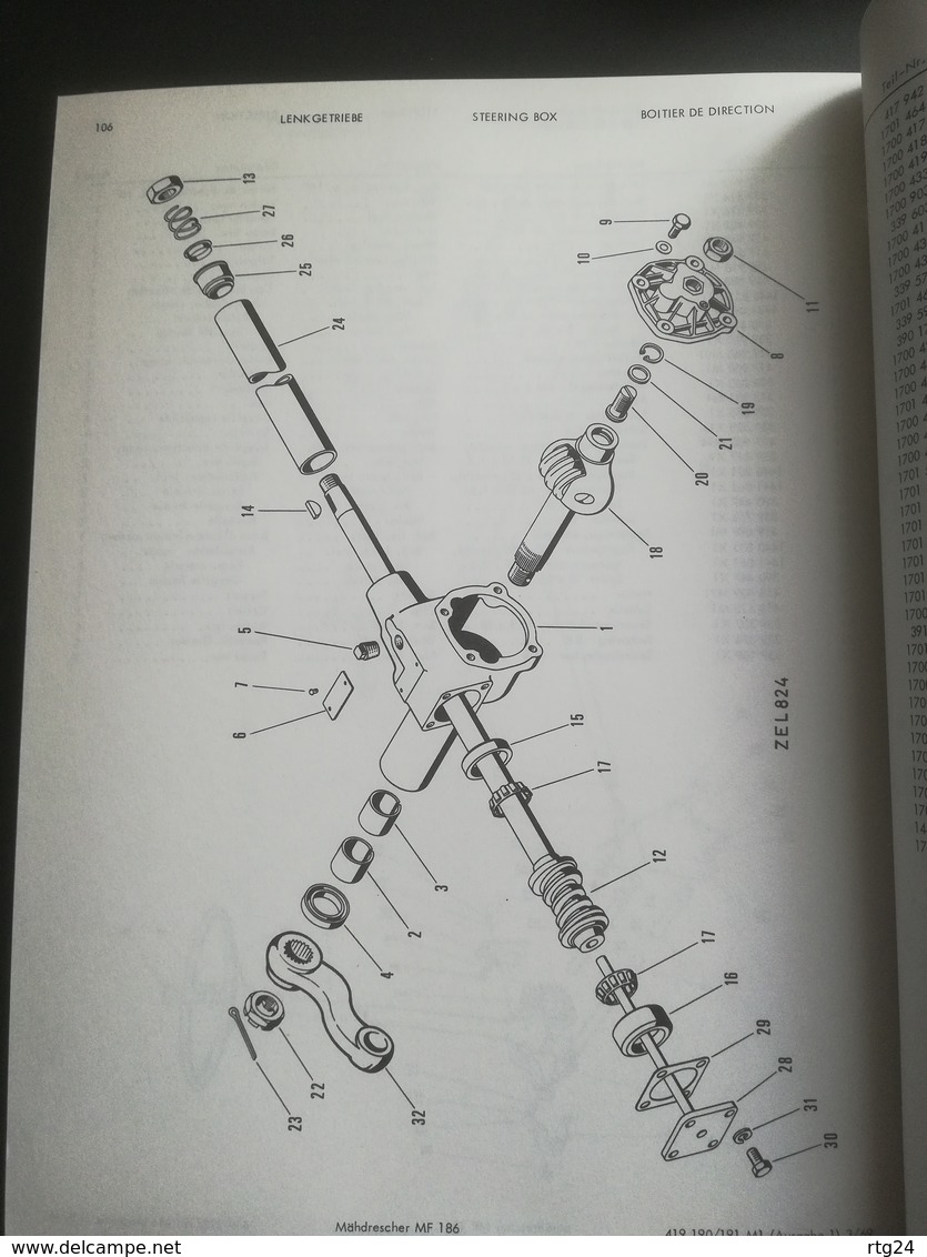 MASSEY - FERGUSON .MOISSONNEUSE-BATTEUSE  . TYPE MF 186.CATALOGUE PIECES DE RECHANGE DE 1969. TRES BON ETAT.