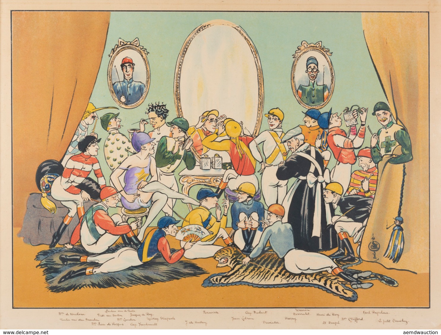 Charles LECHAT - [Réunion Mondaine De Jockeys]. - Estampes & Gravures