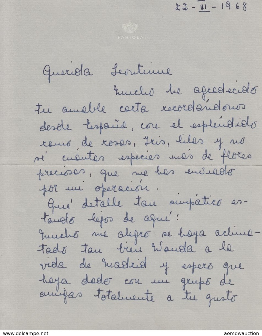 FABIOLA, REINE DES BELGES - Lettre Autographe Signée à - Non Classificati