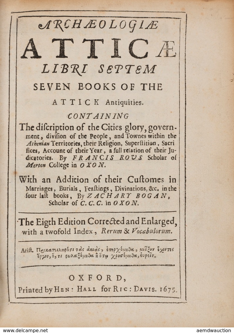 Francis ROUS - Archaeologiae Atticae Libri Septem. Seve - Altri & Non Classificati