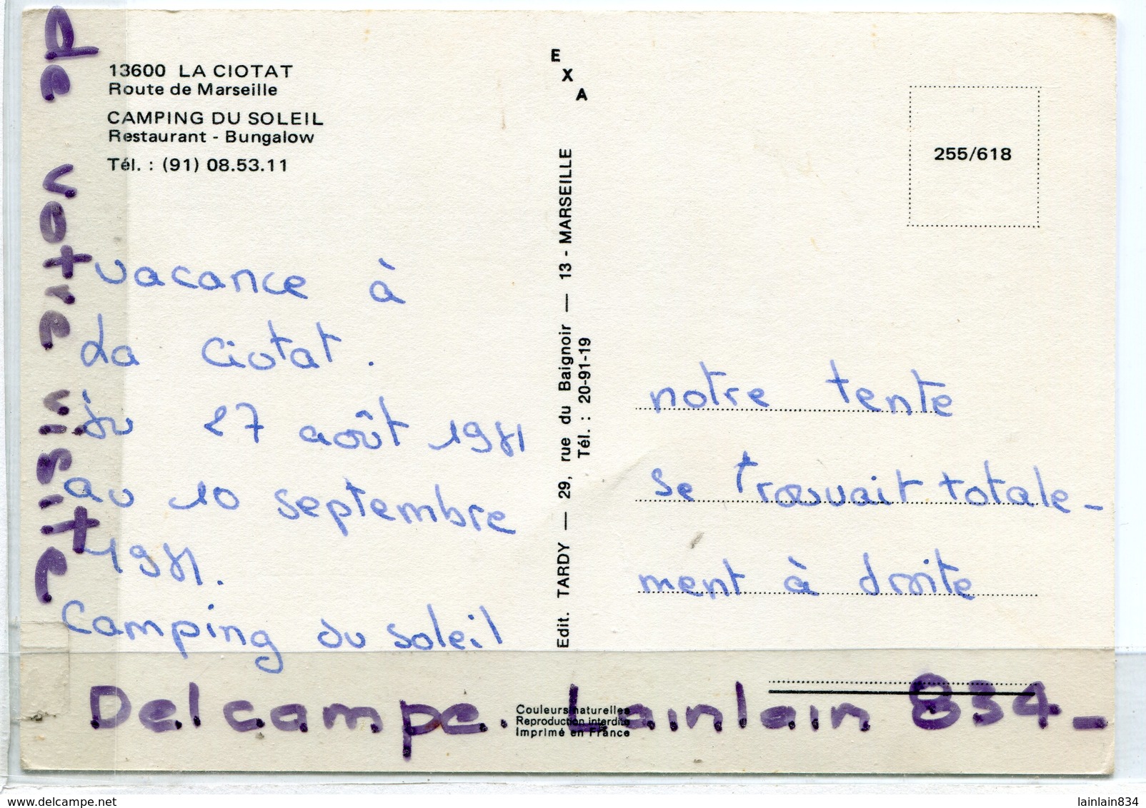 - LA CIOTAT - Camping Du Soleil, Restaurant, Route De Marseille, Grand Format, écrite, BE, Scans. - La Ciotat