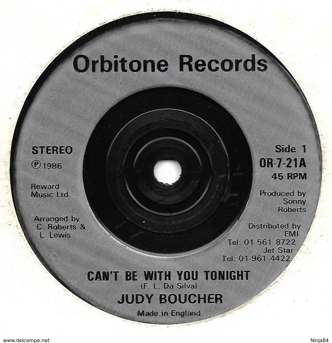 SP 45 RPM (7")   Judy Boucher ‎  "  Can't Be With You Tonight  "  Angleterre - Reggae