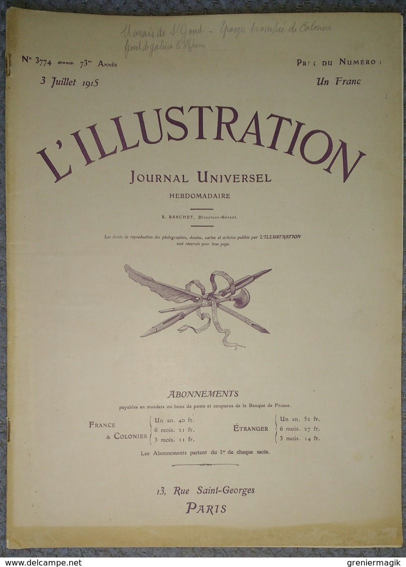 L'Illustration 3774 3 Juillet 1915 Bombarde Et Biniou Bretons/Mondement/Ben Tillett/Le Casque De Tranchée/Calonne/Loti - L'Illustration