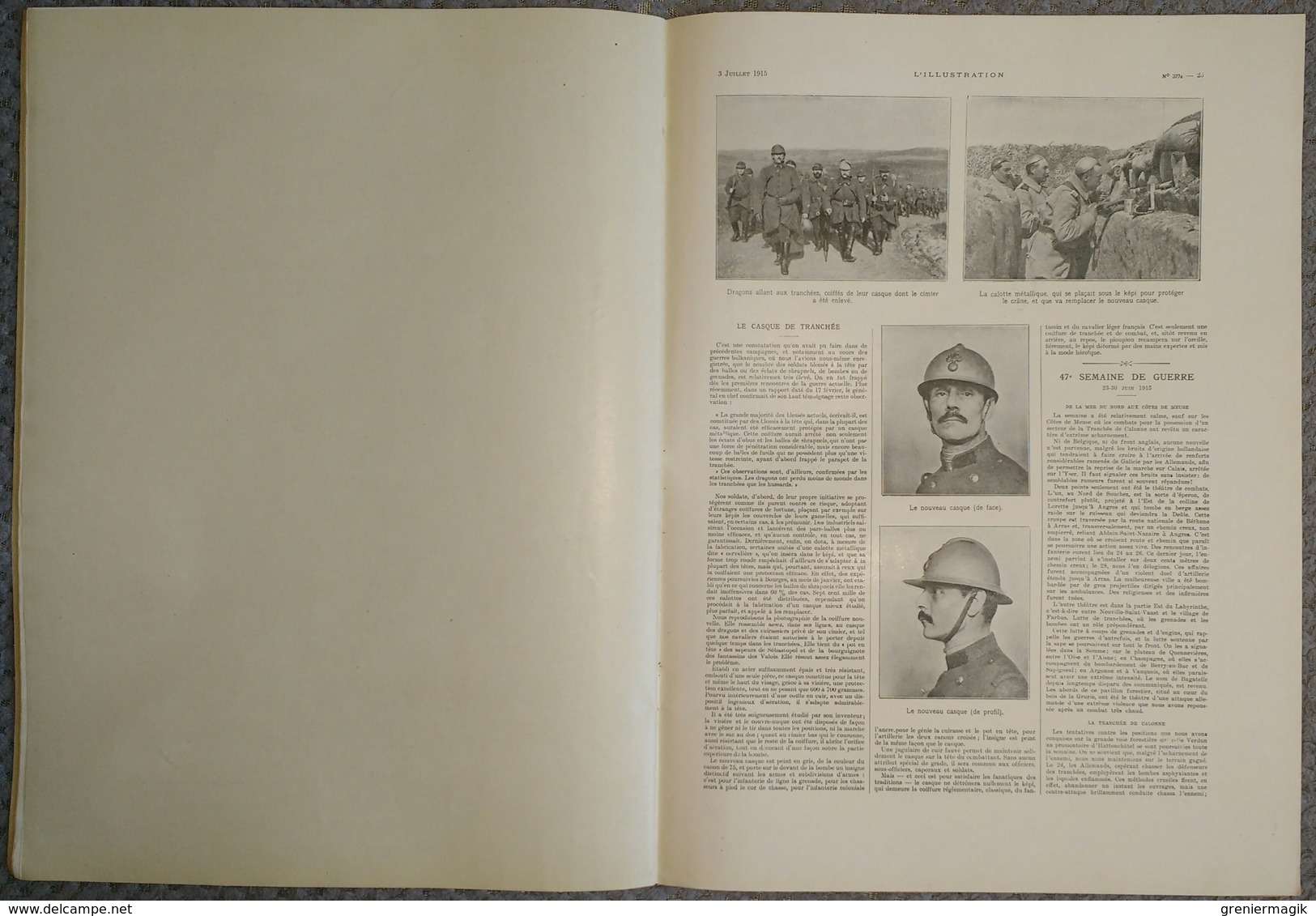 L'Illustration 3774 3 juillet 1915 Bombarde et biniou bretons/Mondement/Ben Tillett/Le casque de tranchée/Calonne/Loti