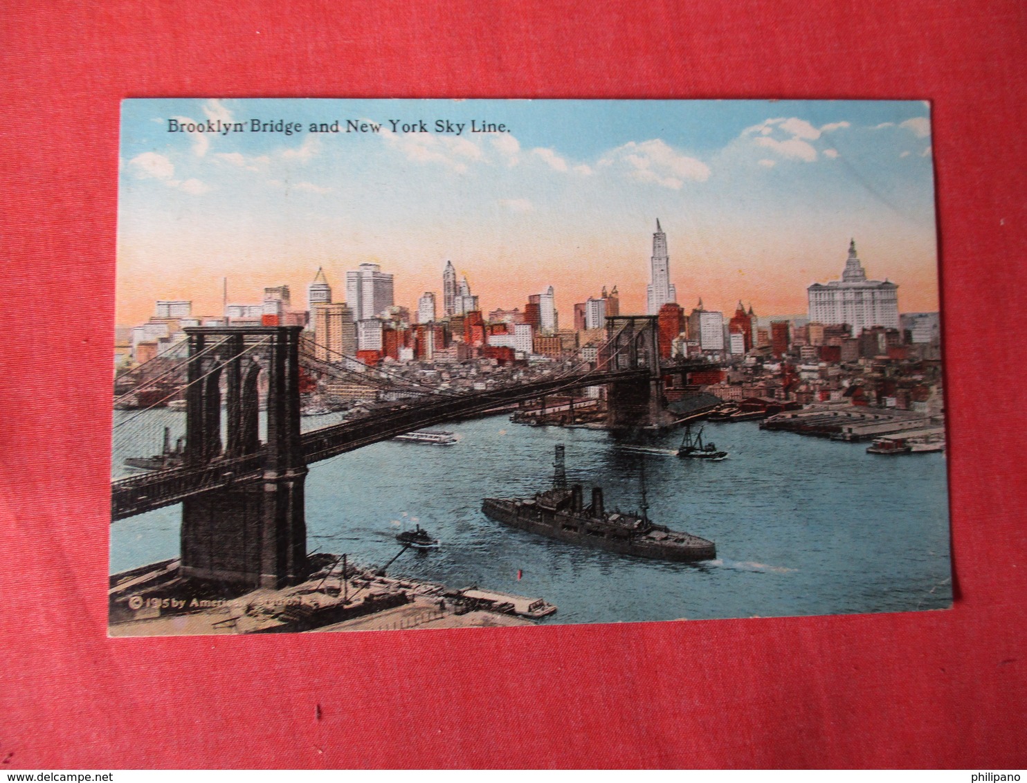 US Navy Warship Under Brooklyn Bridge New York >   Ref 3183 - Warships