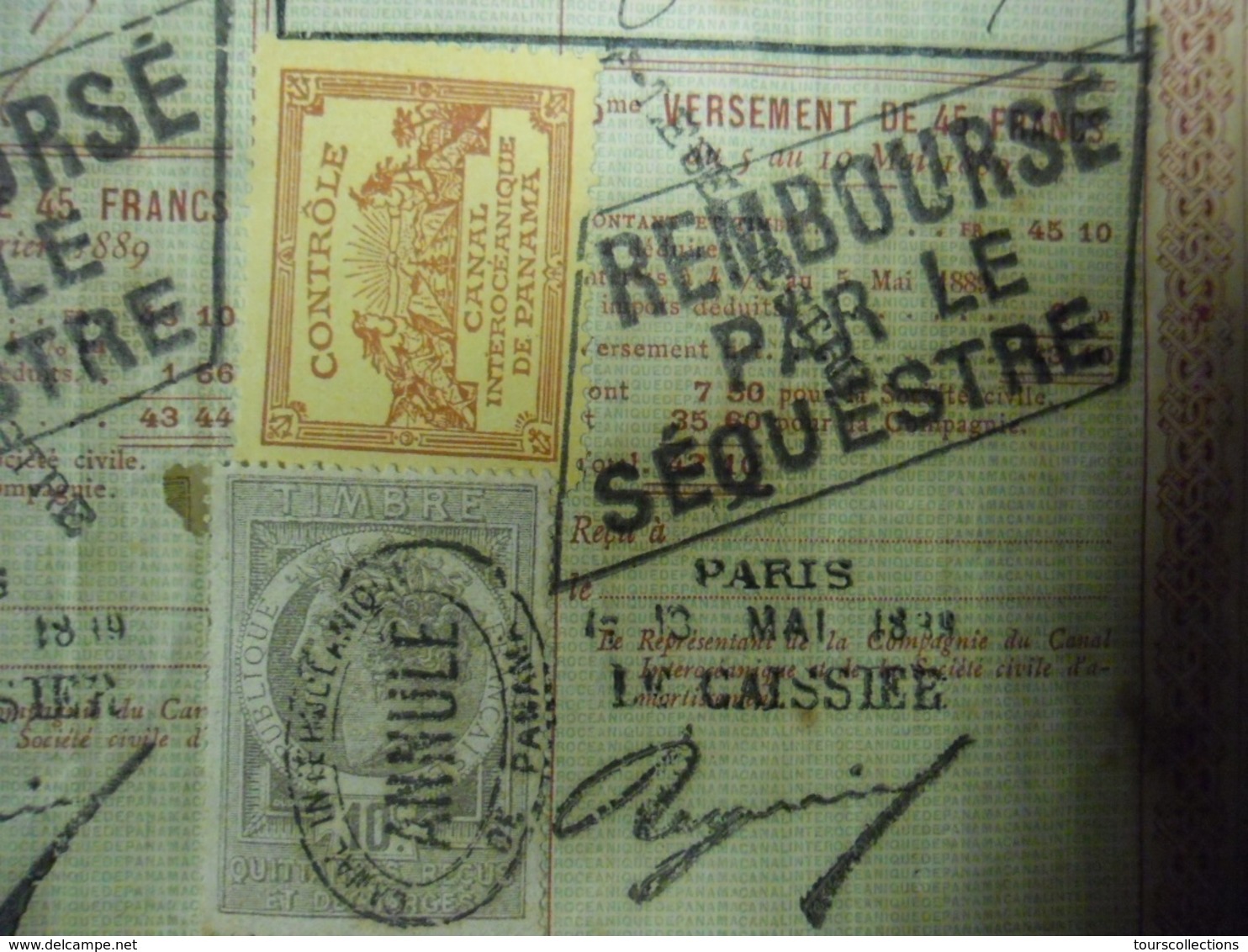 ACTION De 60 F De 1889 CANAL INTEROCEANIQUE De PANAMA COMPAGNIE UNIVERSELLE - Timbres Cachet Remboursé Par Le Sequestre - Navigazione