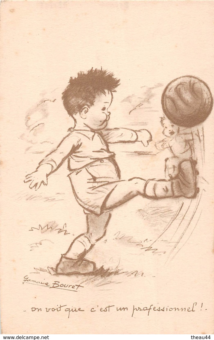 ¤¤  -  ILLUSTRATEUR  " Germaine BOURET "  -  Rare Carte En Noire Et Blanc  -  Petit Garçon  -  Sport , Football  -  ¤¤ - Bouret, Germaine