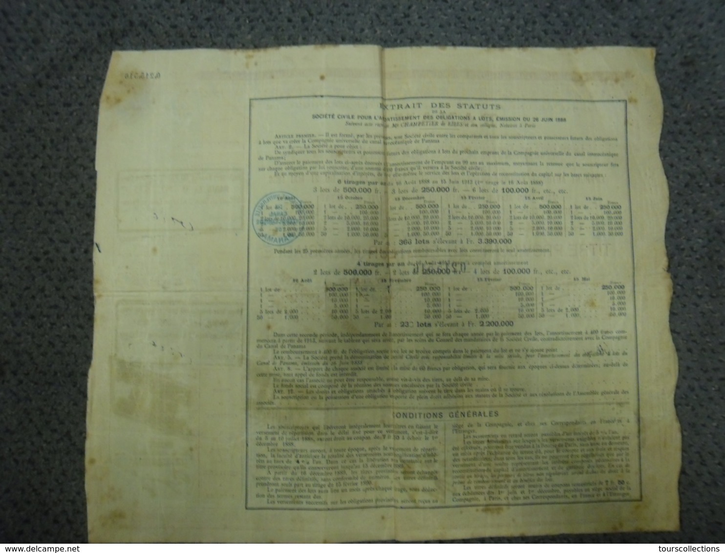 ACTION De 60 F De 1889 CANAL INTEROCEANIQUE De PANAMA COMPAGNIE UNIVERSELLE - Timbres Cachet Remboursé Par Le Sequestre - Navegación