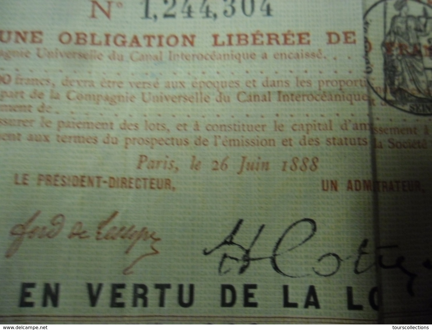 ACTION De 60 F De 1889 CANAL INTEROCEANIQUE De PANAMA COMPAGNIE UNIVERSELLE - Timbres Cachet Remboursé Par Le Sequestre - Navigation