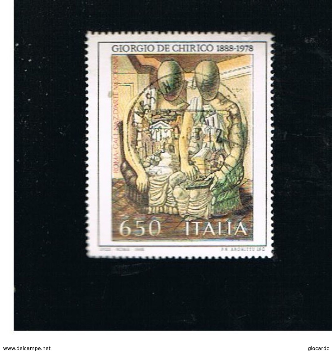 ITALIA REPUBBLICA  - SASS. 1825    -      1988     G. DE CHIRICO      -      USATO   -   RIF. 30775 - 1981-90: Usados