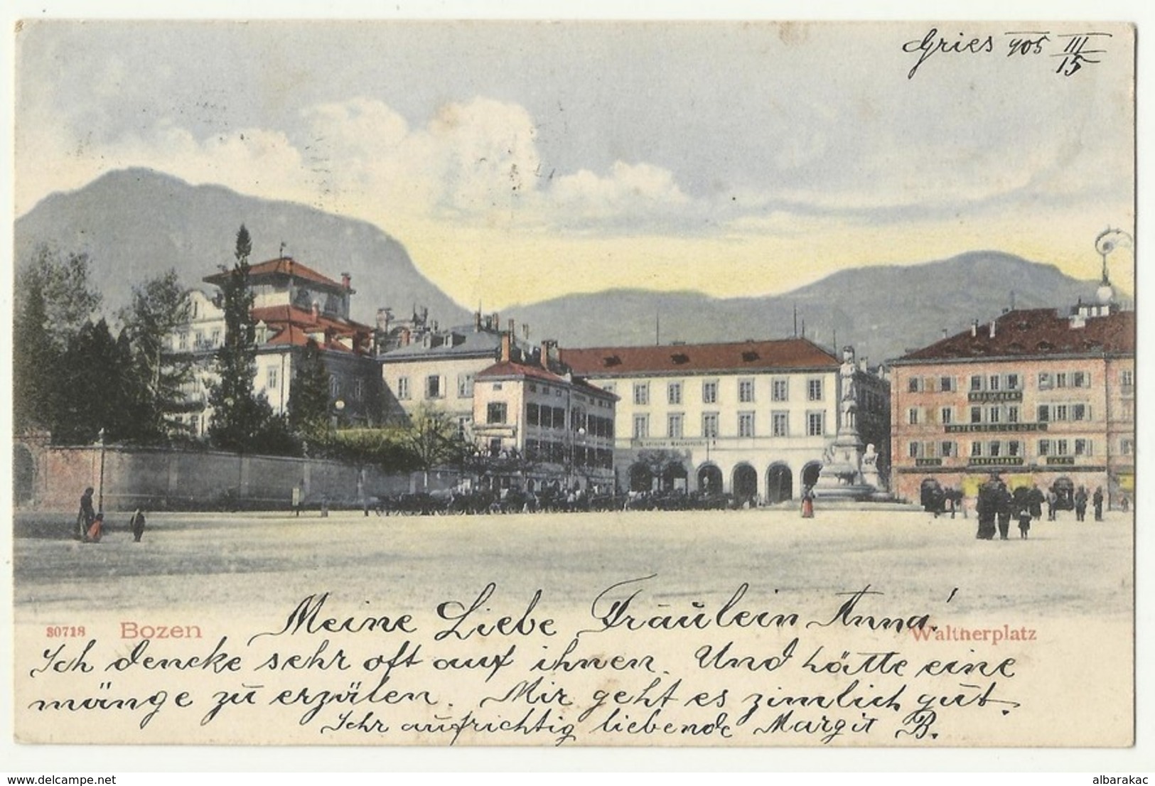 Italy  Bozen - Bolzano ,  Hotel Restaurant Caffe On Waltherplatz ,used 1905 To Rudna - Bolzano (Bozen)