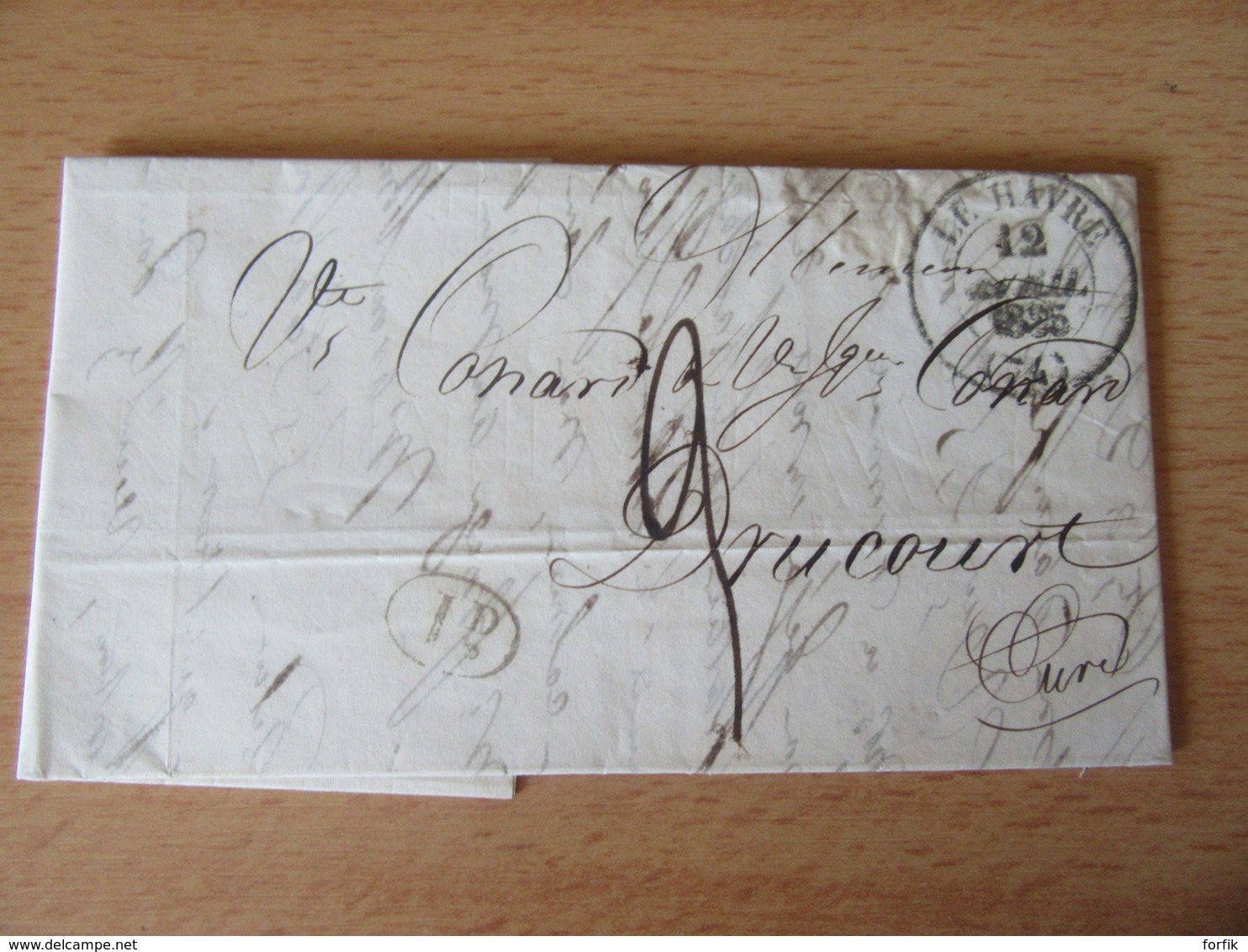 France - Lettre Le Havre Vers Drucourt - Taxe Manuscrite Chiffre 9 + Cachet Type 13 + Taxe 1 Décime - Avril 1835 - 1801-1848: Précurseurs XIX