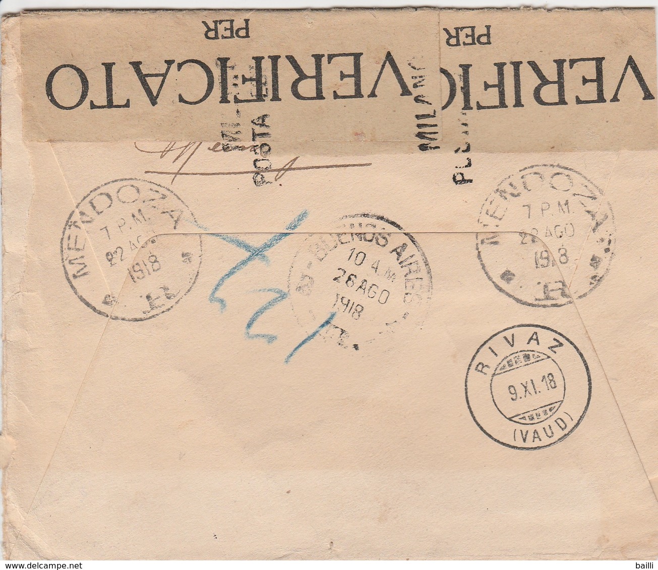 Argentine Lettre Recommandée Censurée Pour La Suisse 1918 - Covers & Documents