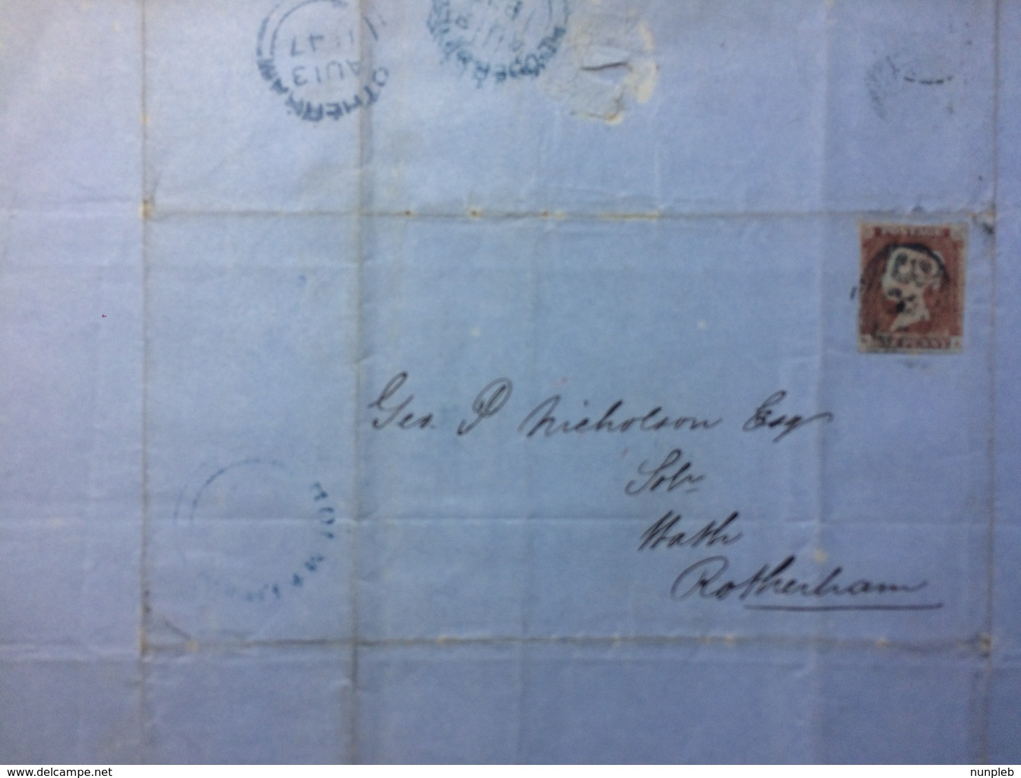 GB 1847 Victoria Entire Holmfirth To Rotherham Tied With 1d Red Imperf - Covers & Documents