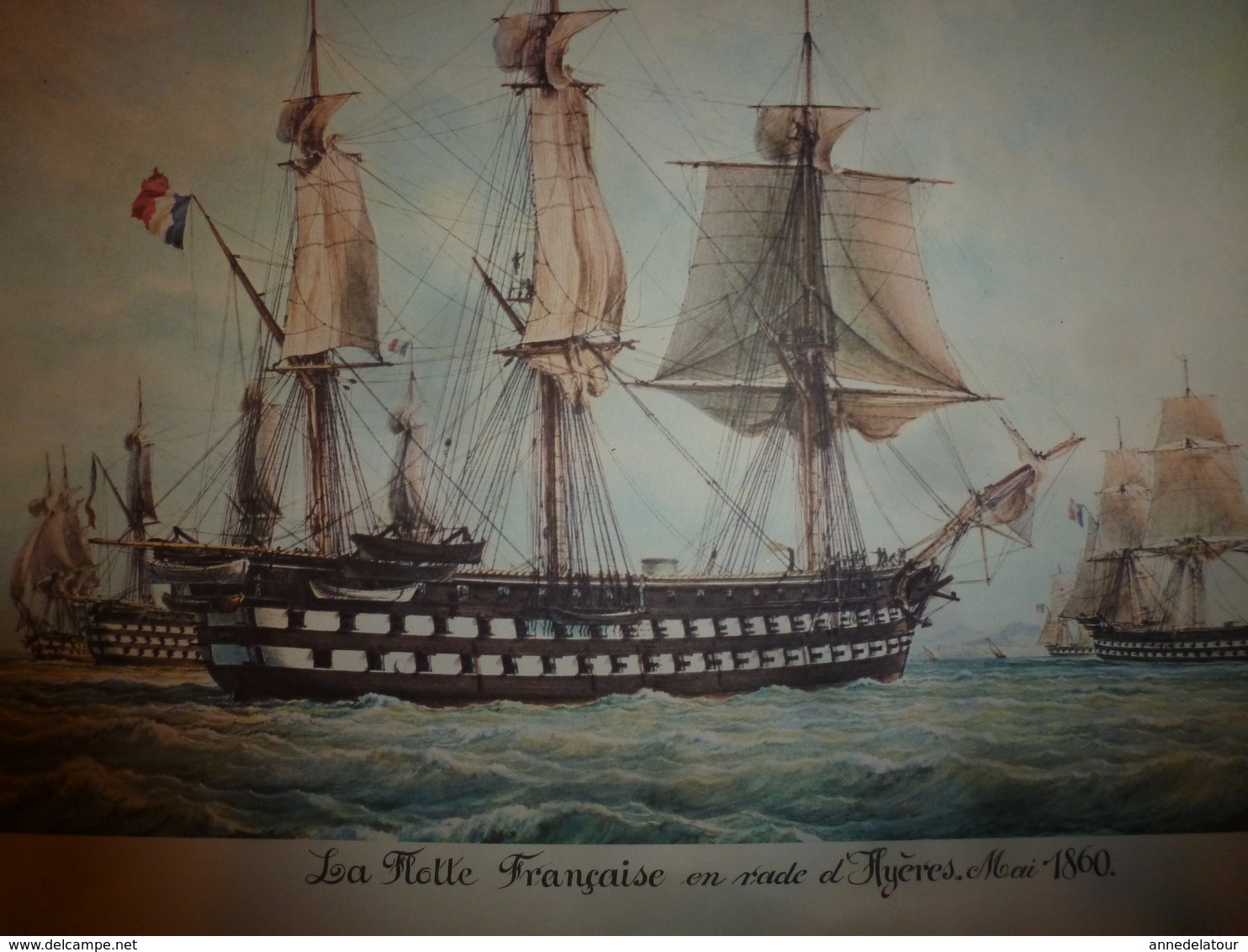 La Flotte Française En Rade D'Hyères En 1860  (Portrait Navire Sur Support Bristol ,dimension Hors-tout = 48cm X 36cm - Décoration Maritime