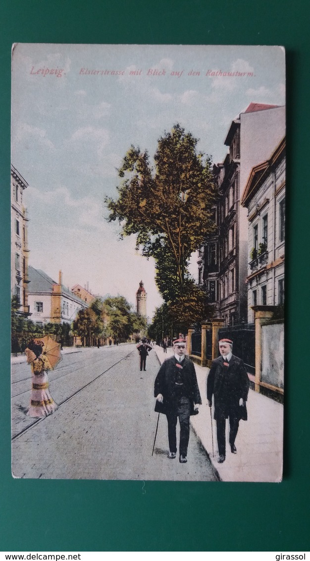 CPA LEIPZIG ELSTERSTRASSE MIT BLICK AUF DEN RATHAUSTURN  ANIMETION HOMME - Leipzig