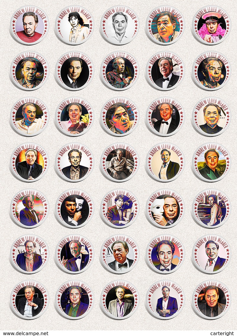 Musician Andrew Lloyd Webber Fan ART BADGE BUTTON PIN SET 1 (1inch/25mm Diameter) 35 X - Music