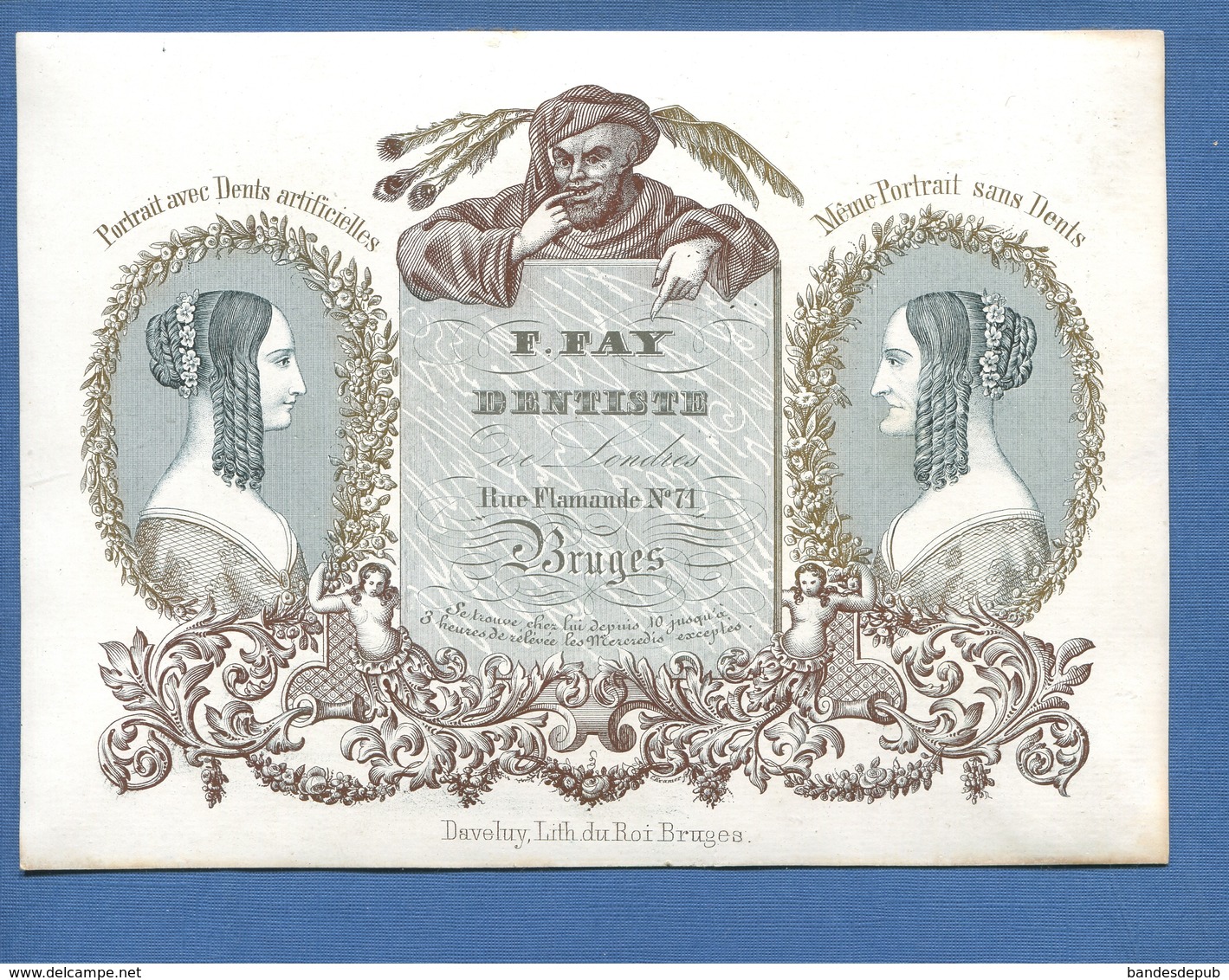 RARE CARTE DITE PORCELAINE CIRCA 1850 BRUGES Belgique FAY Dentiste De Londres Portrait Jeune Fille Sans Dent Et Avec - Altri & Non Classificati