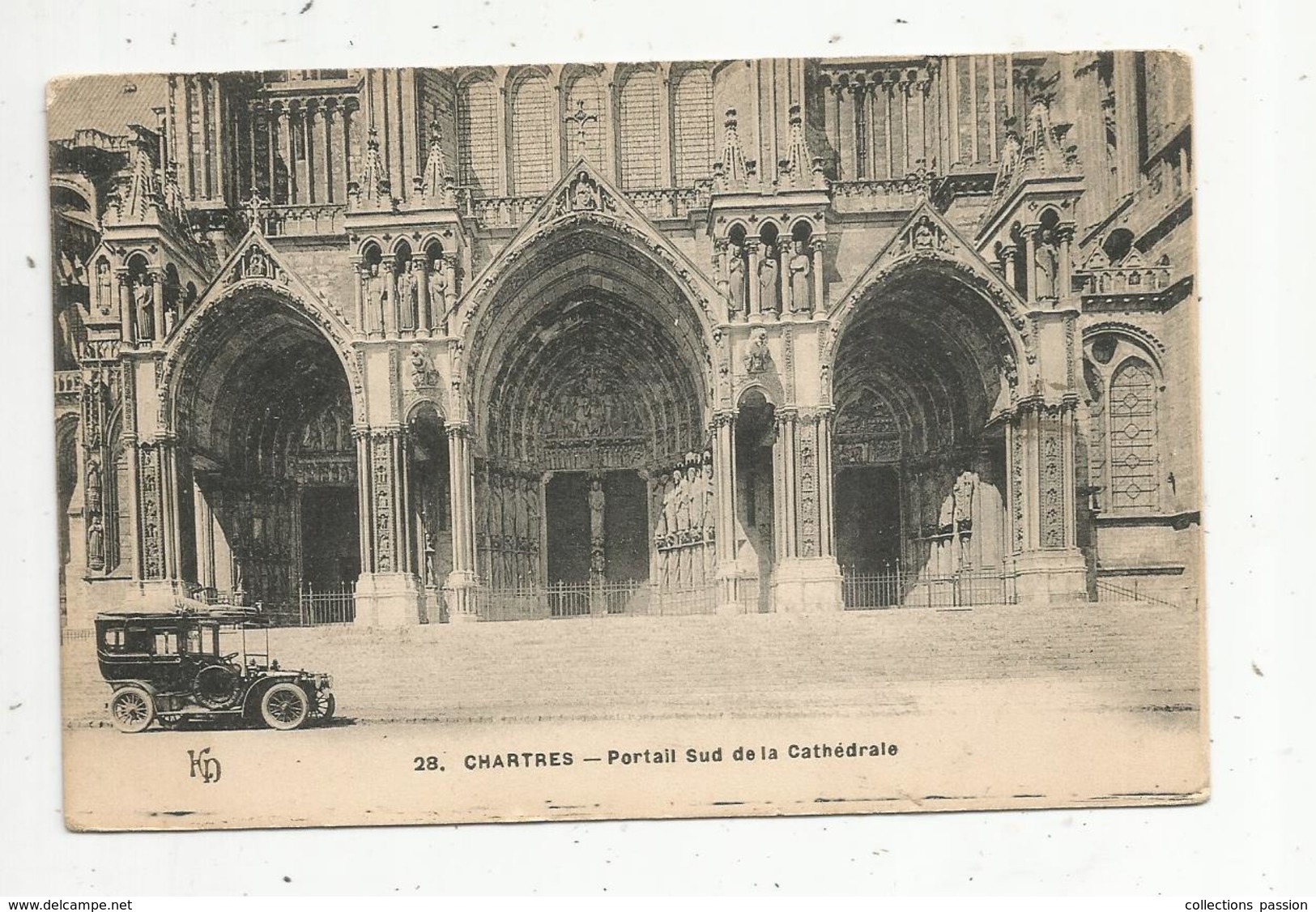 Cp , Automobile , 28, CHARTRES ,portail Sud De La Cathédrale ,voyagée 1912 - Toerisme