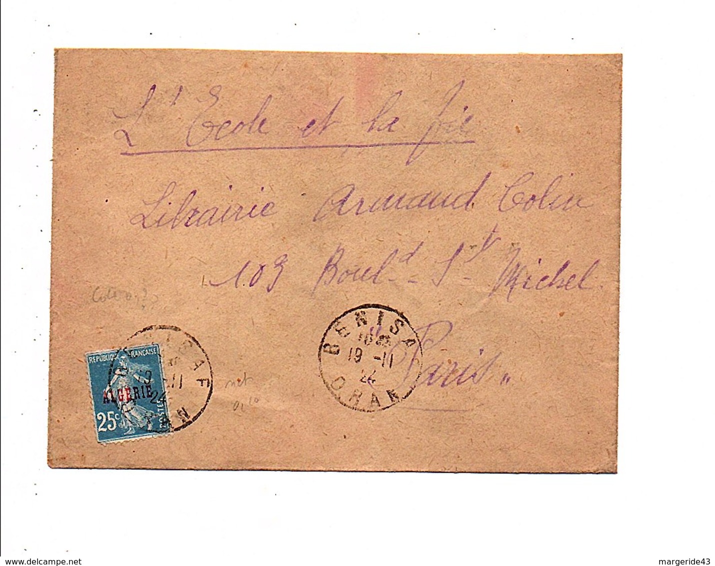 ALGERIE LETTRE DE BENISAF POUR LA FRANCE 1924 - Lettres & Documents