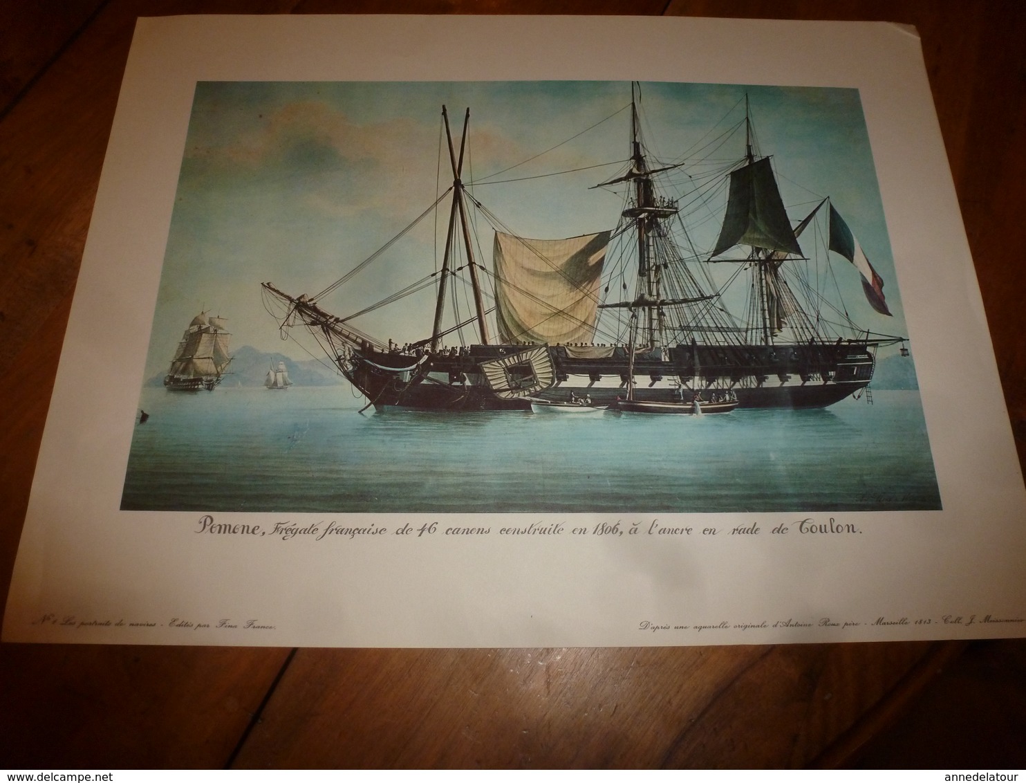 La Frégate Française POMONE Armée De 46 Canons En Rade De TOULON (Portrait Navire  ,dim. Hors-tout = 48 X 36cm - Décoration Maritime