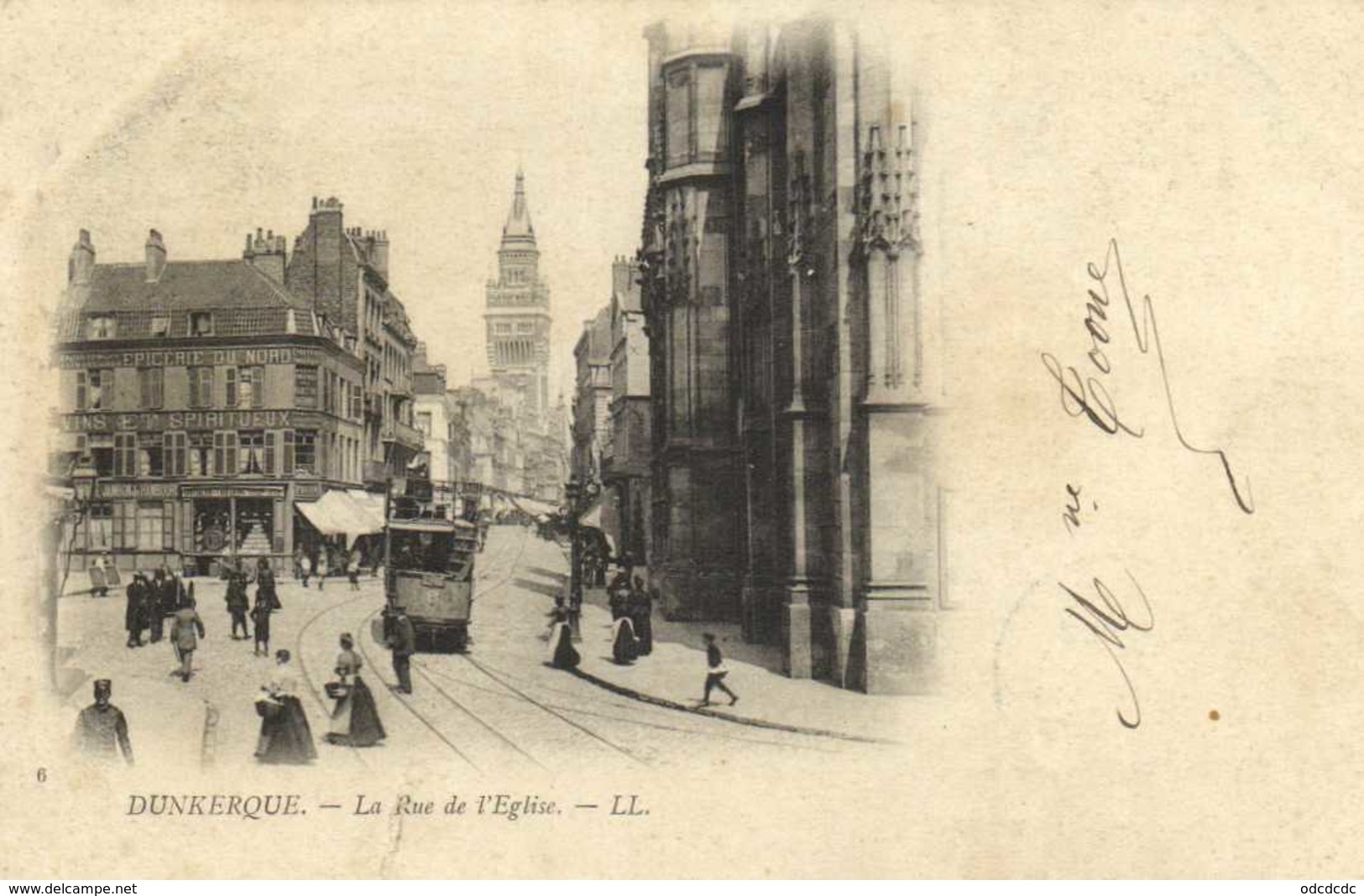 DUNKERQUE  La  Rue De L'Eglise Tram Precurseur   RV Timbre 1C - Dunkerque