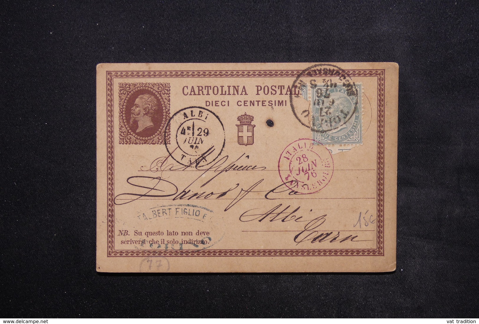 ITALIE - Entier Postal + Complément De Torino Pour La France En 1876 - L 23977 - Interi Postali