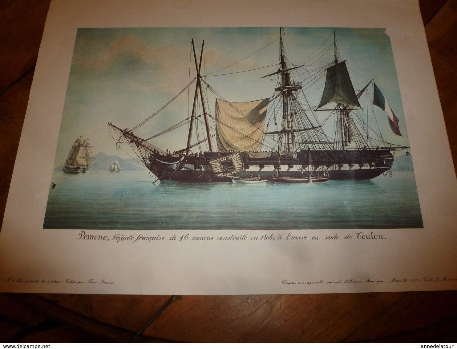 La Frégate Française POMONE Armée De 46 Canons En Rade De TOULON (Portrait Navire  ,dim. Hors-tout = 48 X 36cm - Décoration Maritime