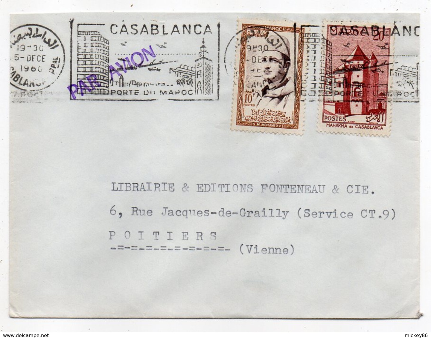 Maroc--1960--lettre De CASABLANCA  Pour Poitiers (France)-- Composition De Timbres -- Cachet - Maroc (1956-...)