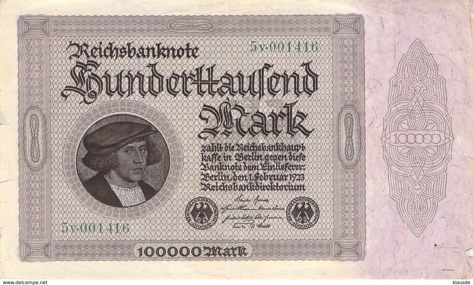 100.000 Mark Reichsbanknote 1923 - 100.000 Mark