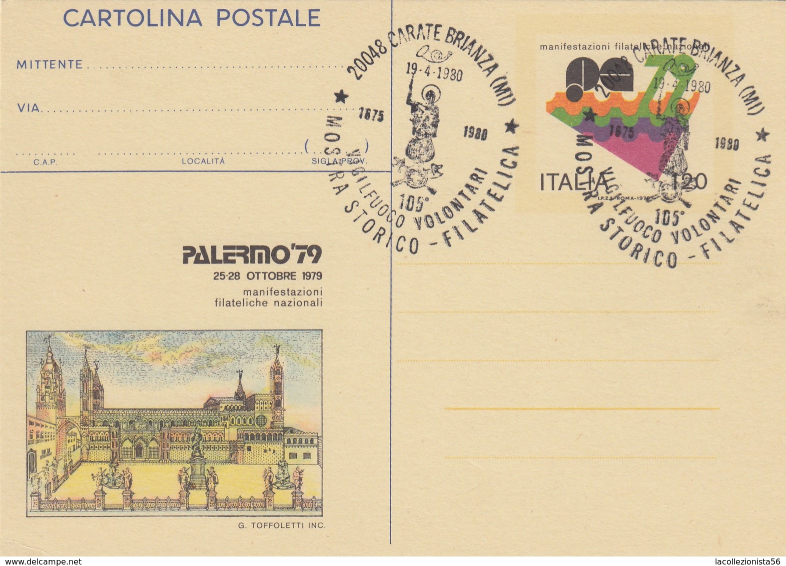 9220-ANNULLO "VIGILI FUOCO VOLONTARI-CARATE BRIANZA(MI)-19-4-1980" - 1971-80: Storia Postale