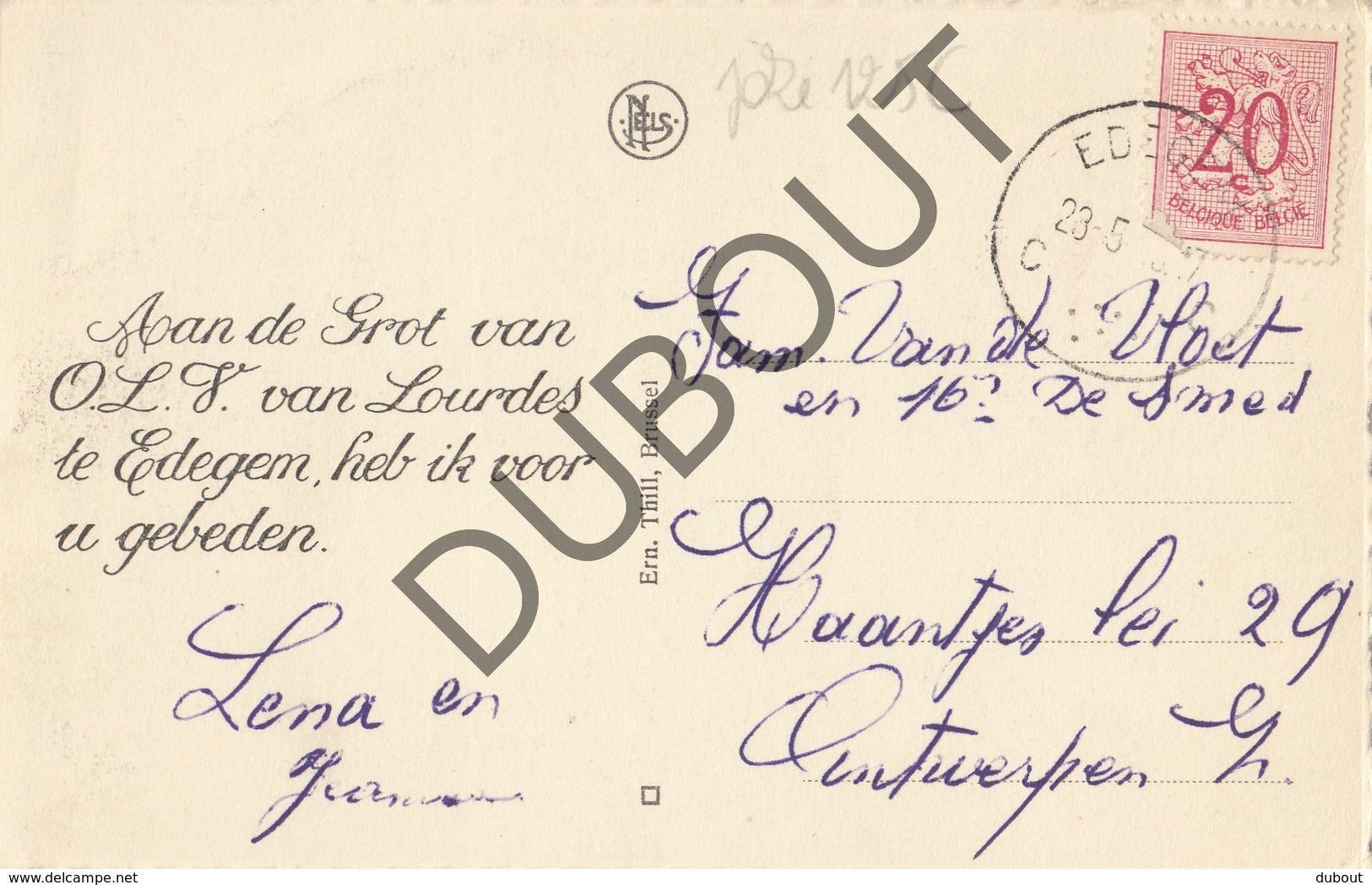 Postkaart-Carte Postale EDEGEM Grot Van Lourdes (O175) - Edegem