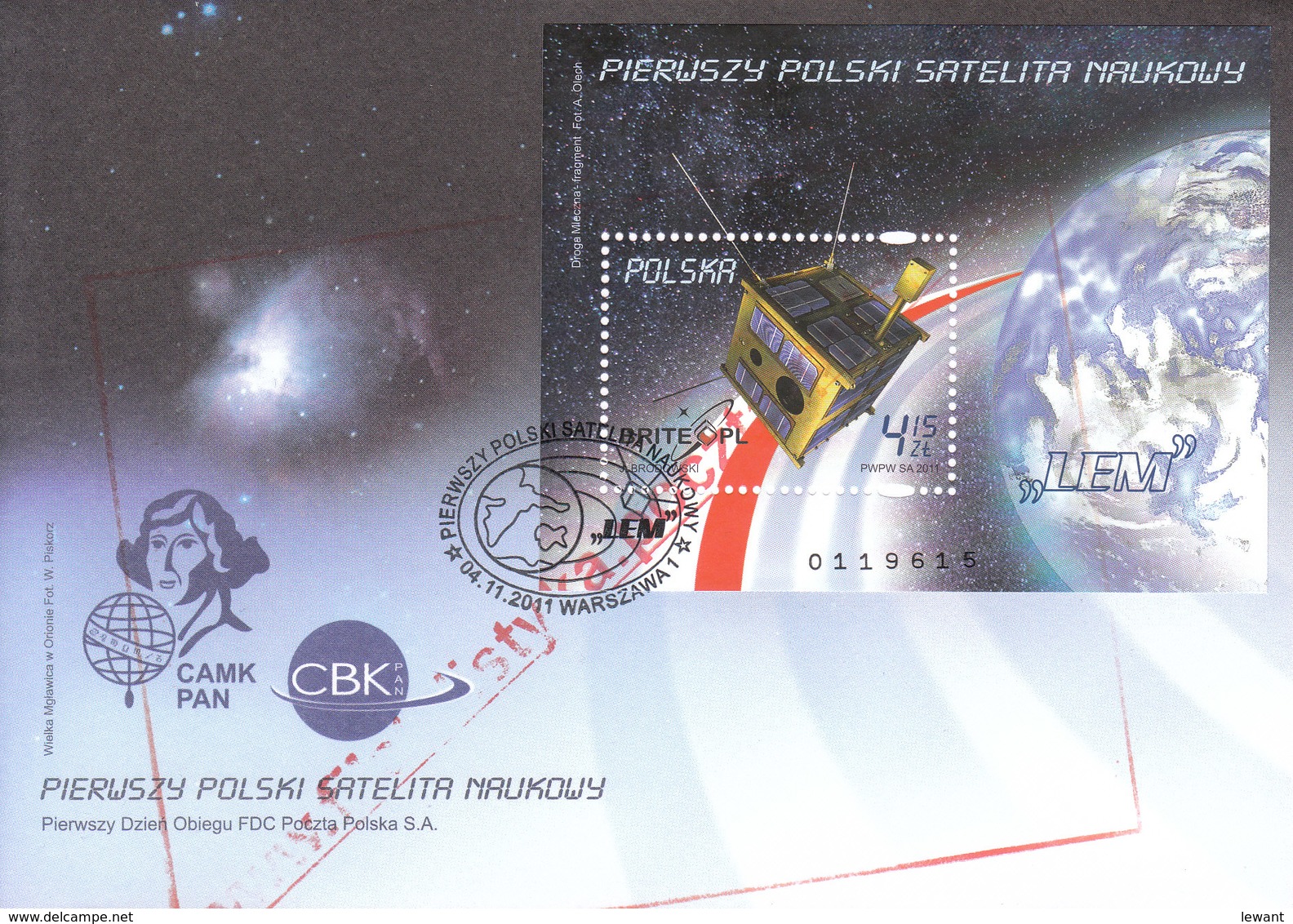 POLAND FDC 2011 The First Polish Scientific Satellite - Envelope CANCELED With A Red Stamp - Autres & Non Classés