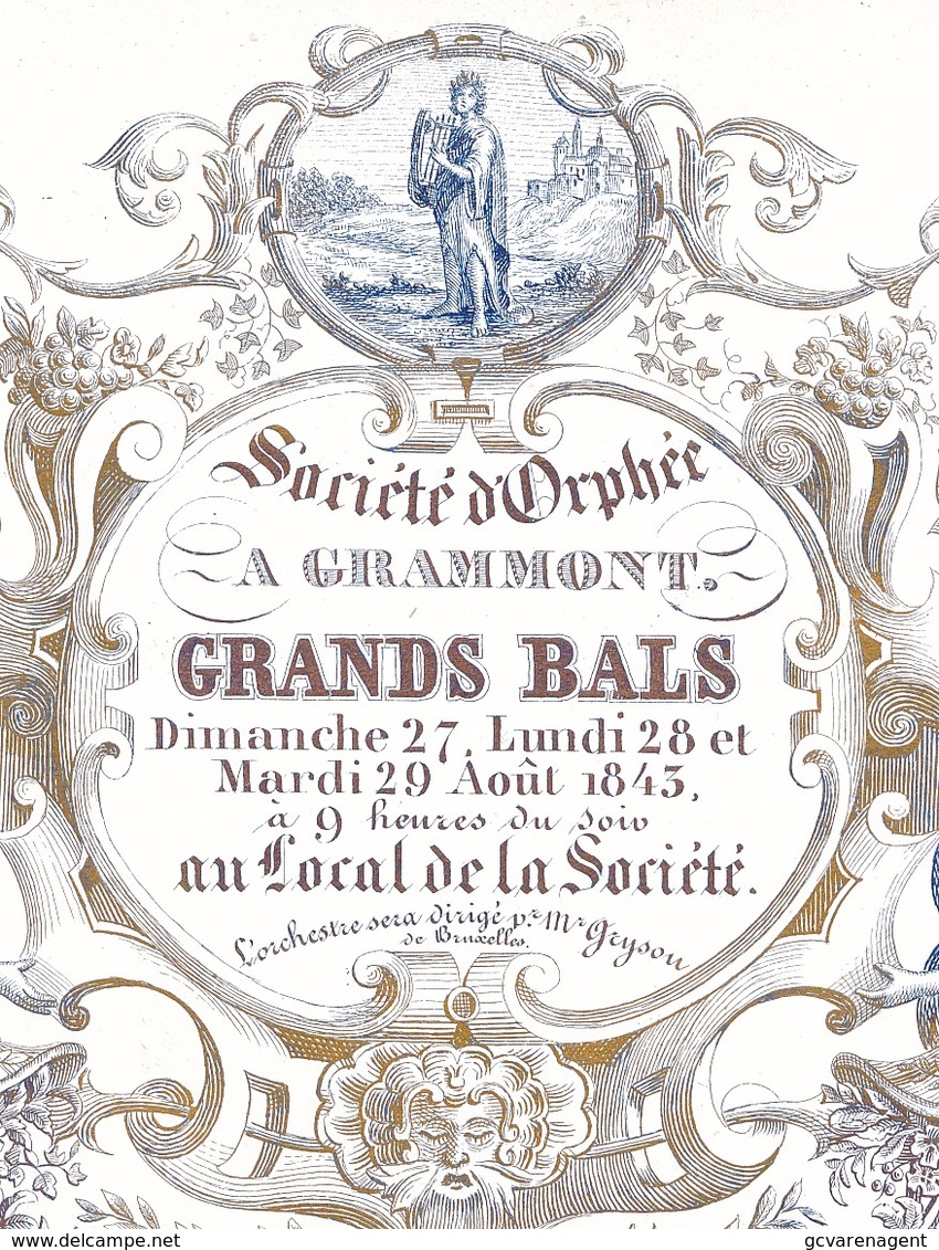 PORSELEINKAART GERAARDSBERGEN 16X12.5CM- SOCIETE D'OROHEE A GRAMMONT - GRANDS BALS 1843 - 2 SCANS - Geraardsbergen