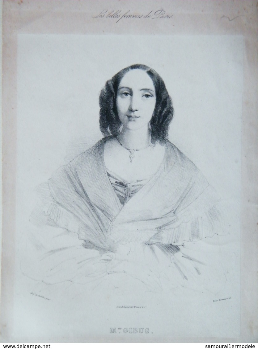 Lithographie Originale 1839 Mme GIBUS (la Femme Du Chapelier) Les Belles Femmes De Paris - Lithographies