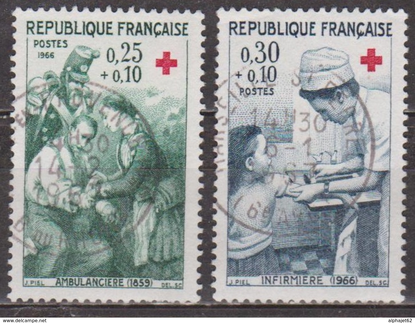 Croix-rouge: Ambulance De Campagne, Infirmière - FRANCE - N° 1508-1509 - 1966 - Oblitérés