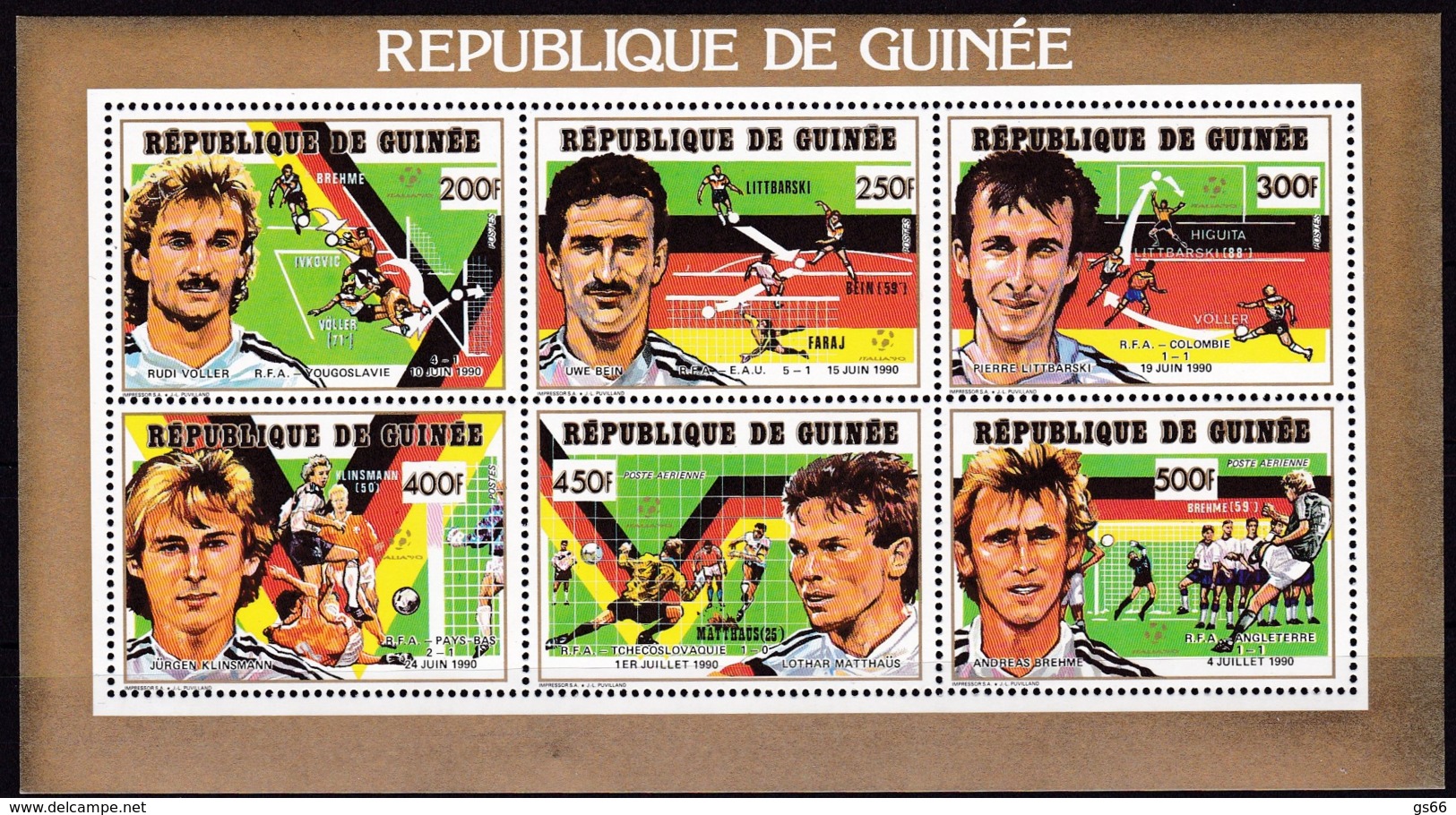 Guinea, 1991, 1308/13 A, Kleinbogen, Fußball-Weltmeisterschaft 1990. MNH ** - República De Guinea (1958-...)