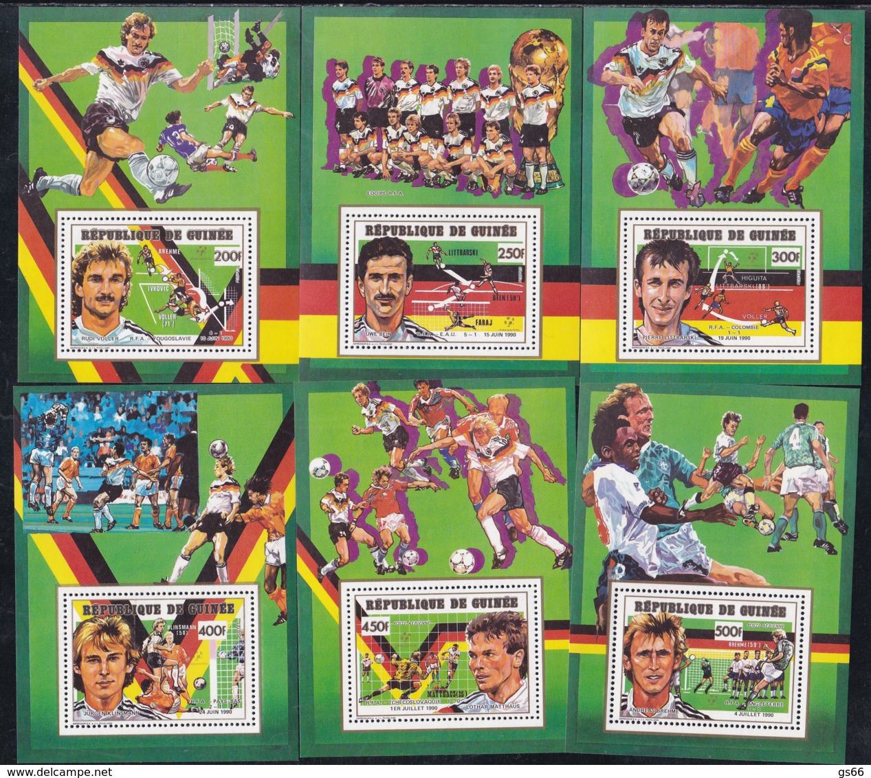 Guinea, 1991, 1308/13 A, 6 Einzelblöcke, Fußball-Weltmeisterschaft 1990. MNH ** - República De Guinea (1958-...)