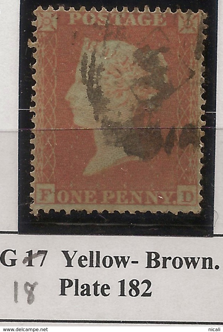 GB 1854 1d Yellow-brown P16 QV SG 18 U #AVN45 - Usados