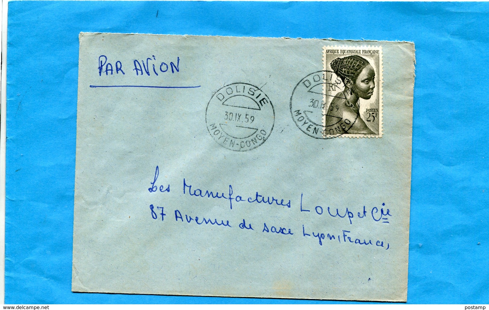 MARCOPHILIE- MOYEN CONGO Lettre -pour Françe-cad DOLISIE- 1959-stamps N° 226 Jeune Fille Bacongo - Covers & Documents