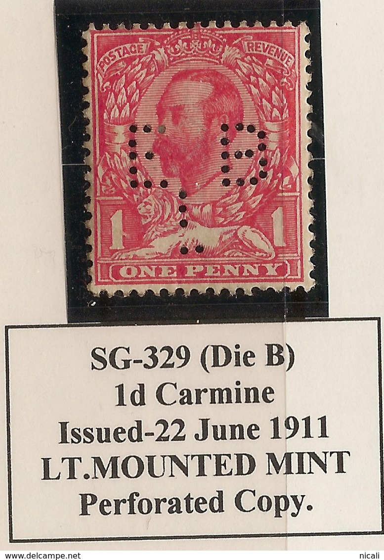 GB 1911 1d Carmine Perfin KGV SG 329 HM #AVF12 - Nuevos