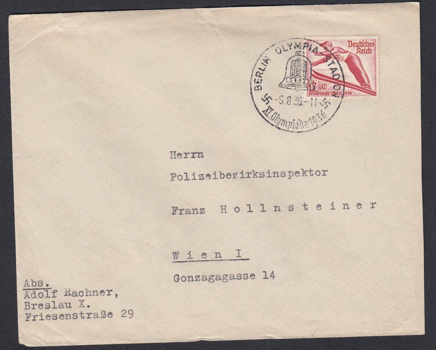 Deutsches Reich Brief EF 601 Olympiade 1936 Berlin Olympia-Stadion Nach Wien Lot 1425 - Sonstige & Ohne Zuordnung