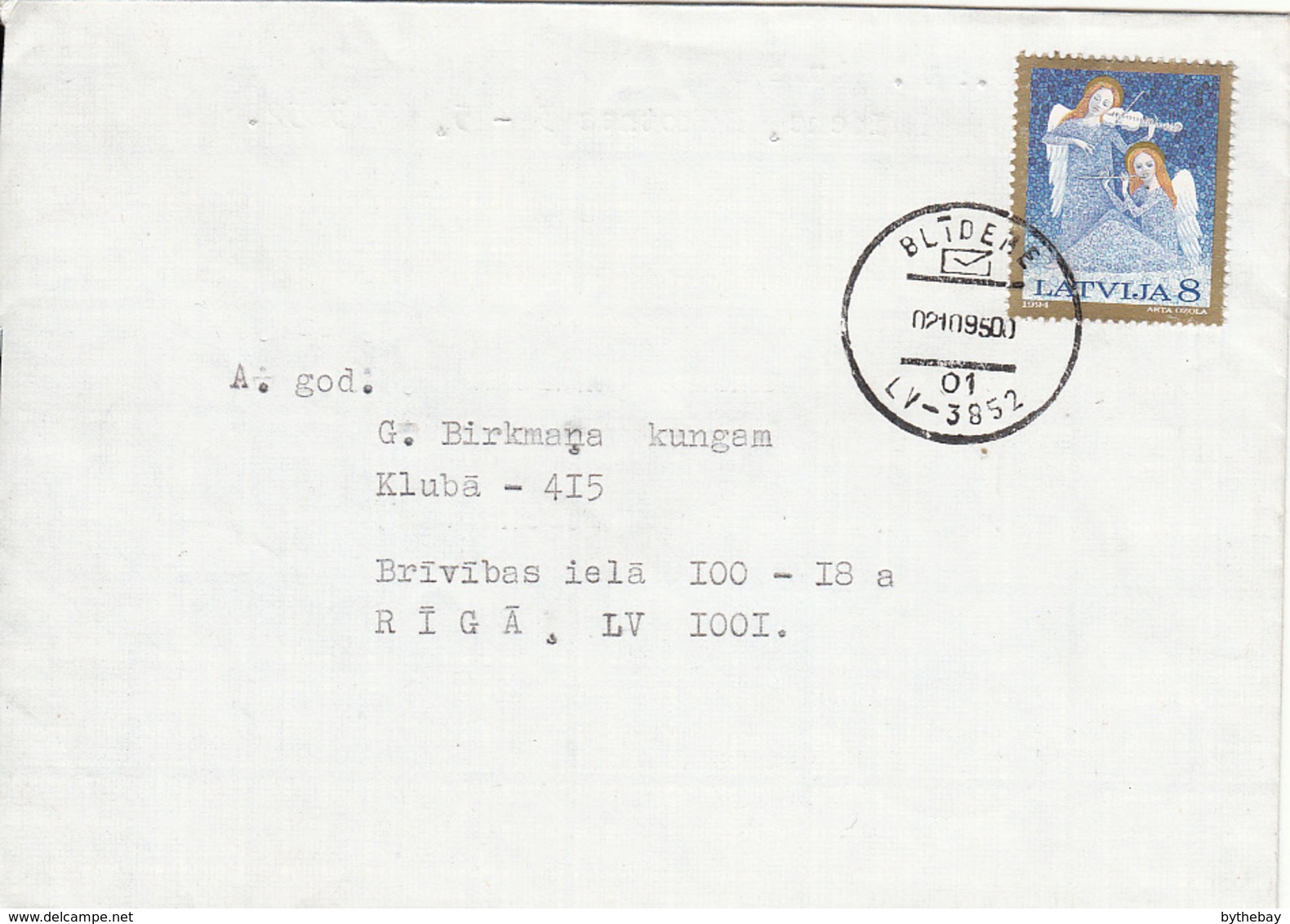 Latvia 1995 Cover Sc #386 3r Angels , Flute, Violin Christmas Label Latvian Deportation To Siberia - Lettonie