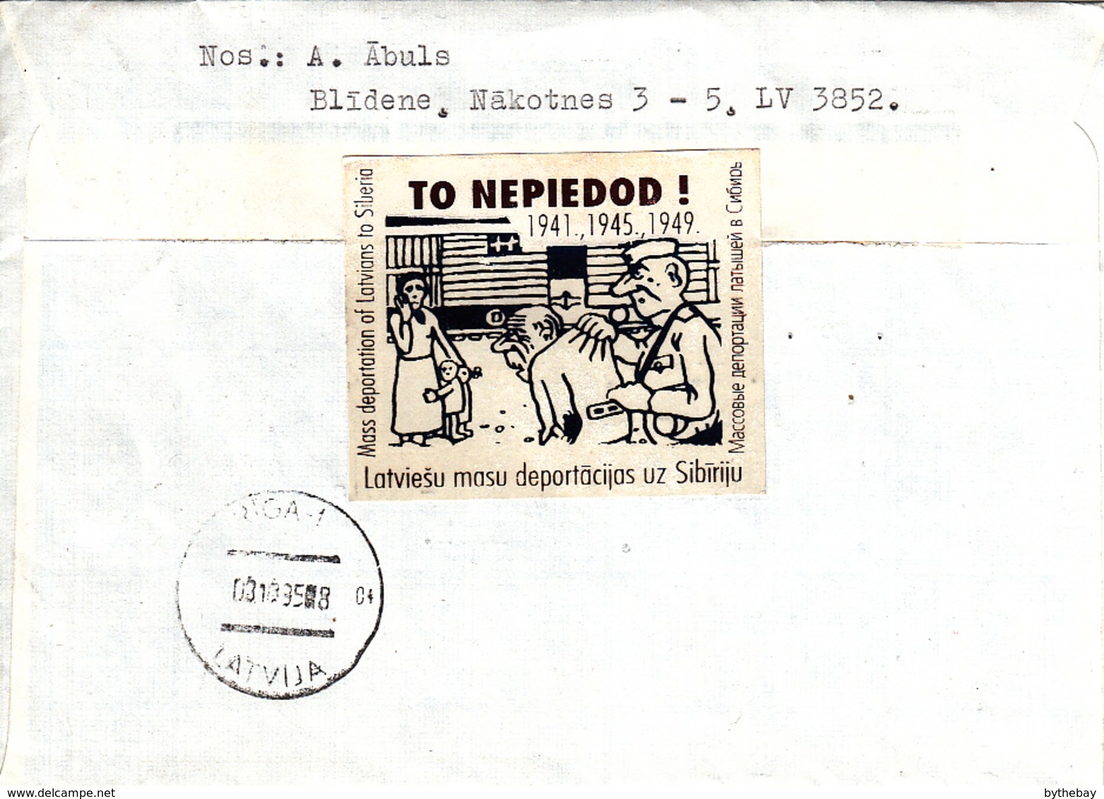 Latvia 1995 Cover Sc #386 3r Angels , Flute, Violin Christmas Label Latvian Deportation To Siberia - Lettonie