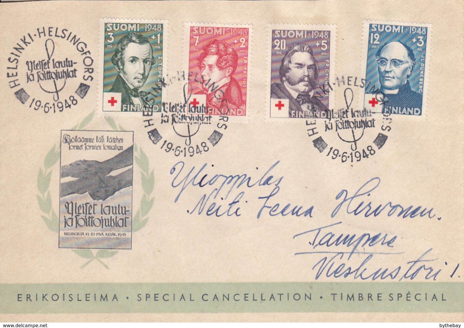 Finland 1948 Cover Sc #B87-#B90 Special Cancellation Helsinki 19-6-1948 Music Festival - Lettres & Documents