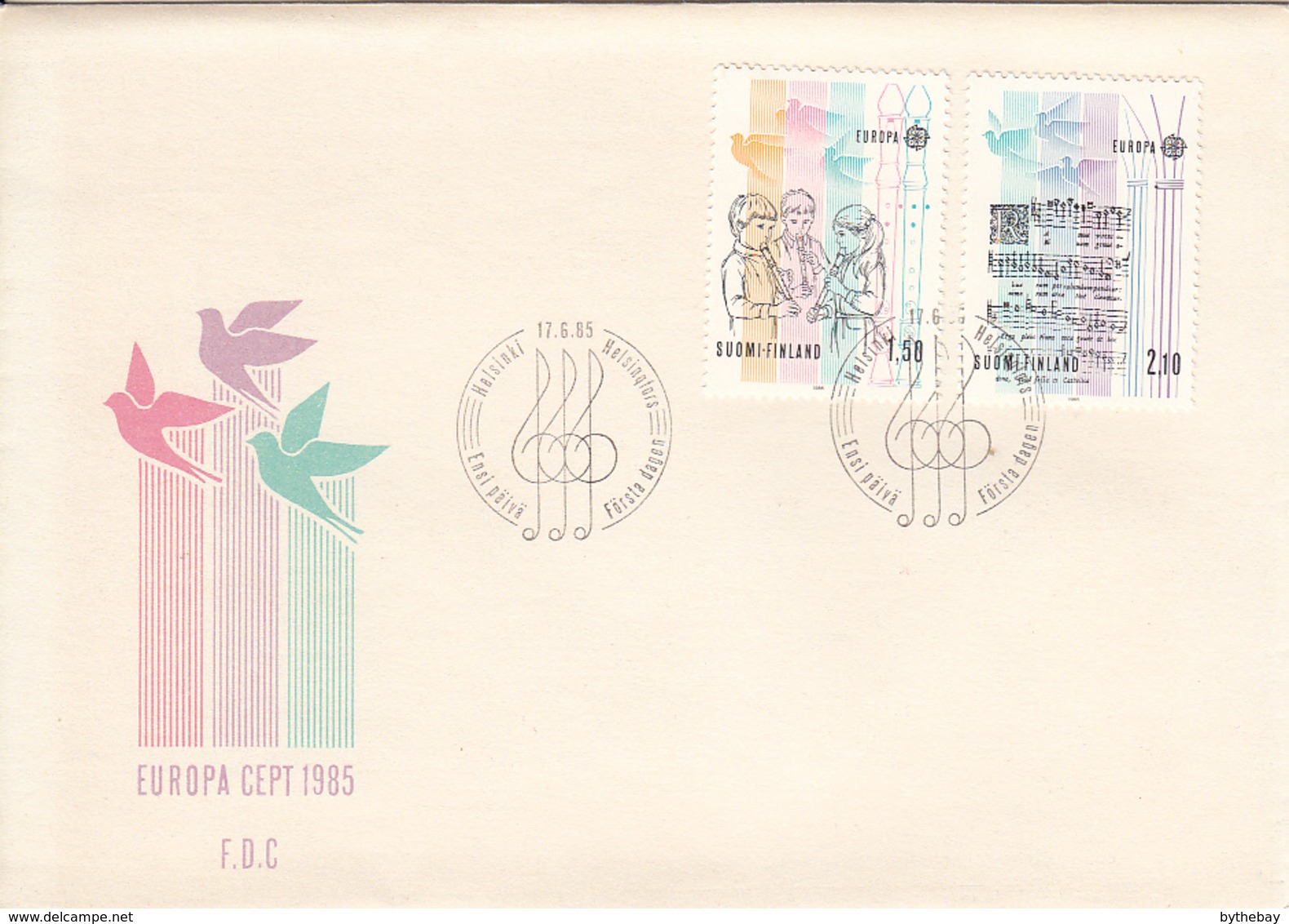 Finland 1985 FDC Sc #707-#708 Children Playing Recorders, Music EUROPA - FDC
