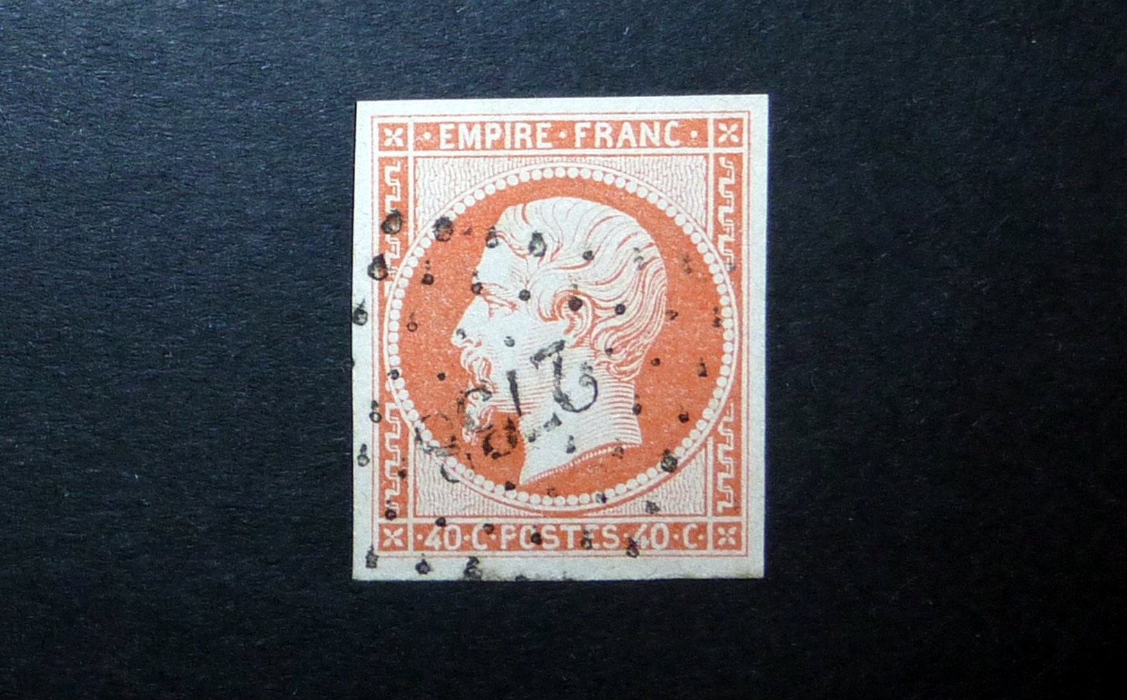 FRANCE 1853 N°16 OBL. LOSANGE PC 2738 (NAPOLÉON III. SECOND EMPIRE. 40C ORANGE. LÉGENDE EMPIRE FRANC. NON DENTELÉ) - 1853-1860 Napoléon III