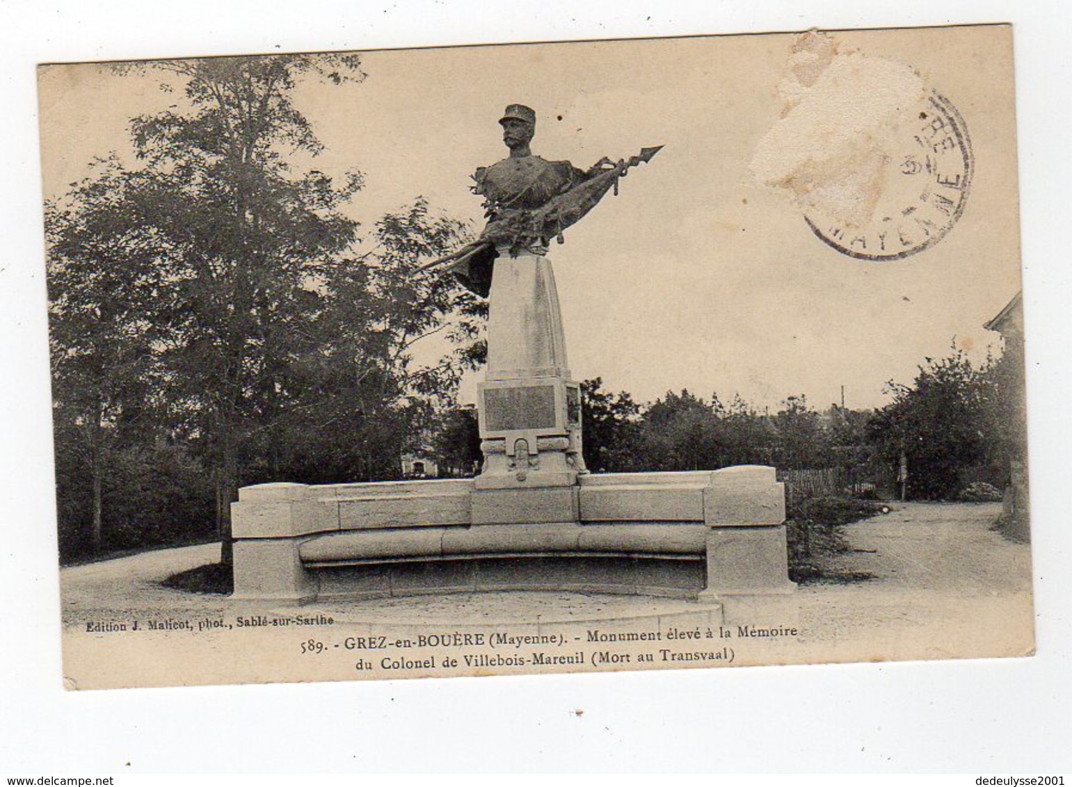 Fev19   5384151    Grez En Bouère   Monument élevé à La Mémoire Du Colonel  De Villebois - Crez En Bouere